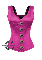 Purple Satin Corset Shoulder Straps Antique Seal Lock Gothic Burlesque Costume Waist Training Overbust Bustier Top